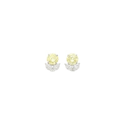 Lot 155 - Asprey Pair of Platinum, Fancy Yellow Diamond and Diamond Earrings