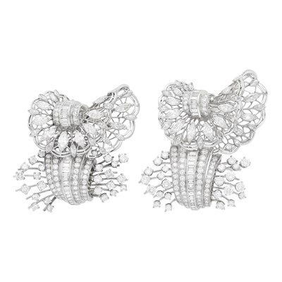 Lot 160 - Oscar Heyman and Brothers Pair of Platinum and Diamond Clip-Brooches