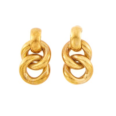 Lot 1040 - Pair of Gold Curb Link Pendant-Earclips