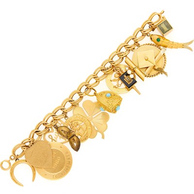 Lot 1064 - Gold Charm Bracelet