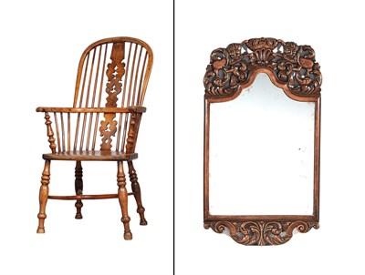 Lot 250 - English Windsor Armchair Together With a William and Mary Style Walnut Mirror