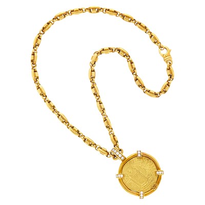 Lot 80 - Gold Medallion and Diamond Pendant with Chain Necklace