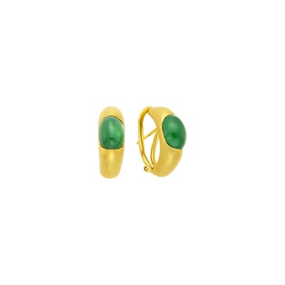 Lot 6 - Pair of Gold and Jade Half-Hoop Earrings