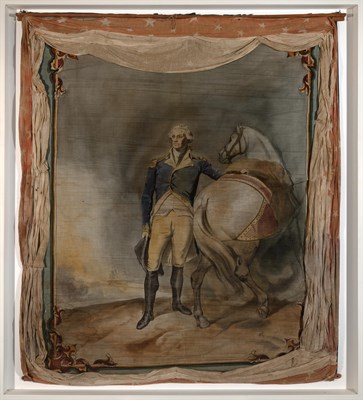 Lot 243 - Painted Fabric George Washington at Dorchester Heights Centennial Banner