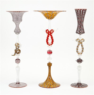 Lot 357 - Three Charles Paul Savoie Glass Goblets Each...