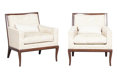 Lot 356 - Pair of Nancy Corzine Upholstered Stained Wood...