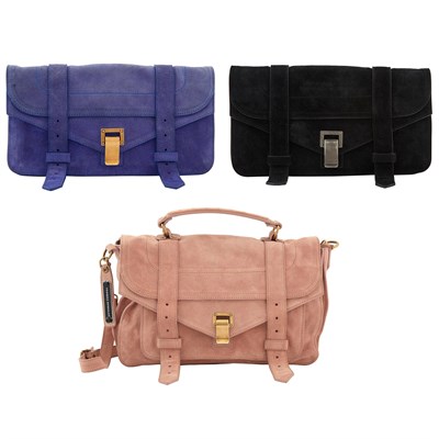 Lot 1276 - Proenza Schouler Suede 'PS1' Messenger Bag and Two Clutches