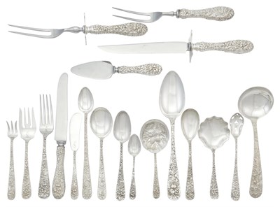 Lot 97 - Assembled S. Kirk & Son and Stieff Sterling Silver Repousse Pattern Flatware Service