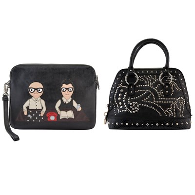 Lot 1271 - Dolce & Gabbana Black Leather Studded Handbag and '#DGFAMILY' Pouch