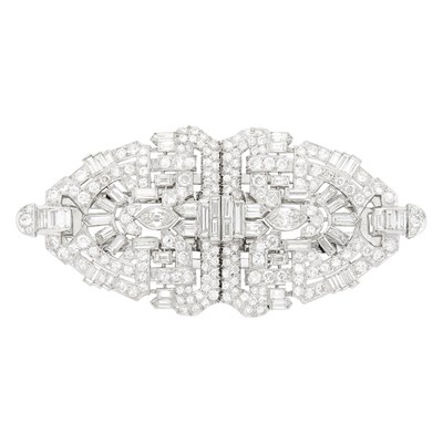 Lot 157 - Platinum and Diamond Double Clip-Brooch