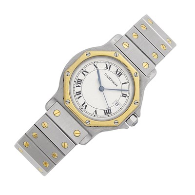 Lot 41 - Cartier Stainless Steel and Gold 'Santos' Wristwatch