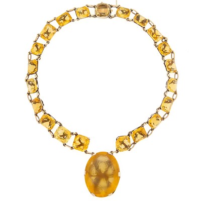 Lot 1077 - Low Karat Gold and Citrine Necklace