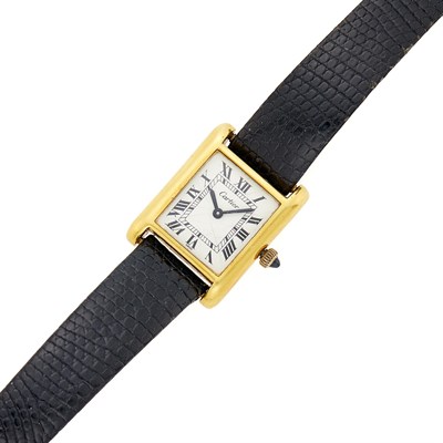 Lot 1032 - Cartier Electroplated Gold 'Tank' Wristwatch