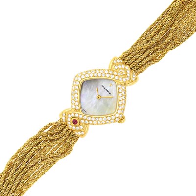 Lot 127 - Delance Multistrand Gold, Mother-of-Pearl, Diamond and Cabochon Ruby Wristwatch