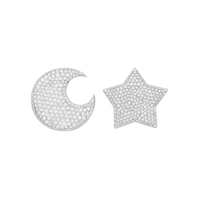 Lot 80 - Pair of White Gold and Diamond Moon and Star Earrings
