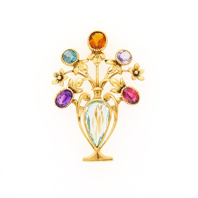 Lot 1070 - Gold, Synthetic and Colored Stone Floral Brooch
