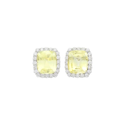 Lot 150 - Pair of White Gold, Yellow Sapphire and Diamond Earclips