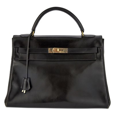 Lot 187 - Hermès Vintage Black Box Leather 'Kelly' Bag