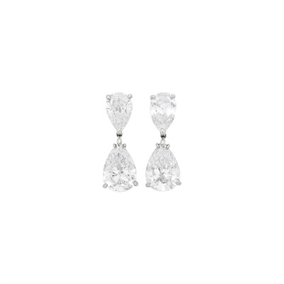 Lot 179 - Pair of Platinum and Diamond Pendant-Earrings