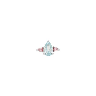 Lot 178 - Bulgari Platinum, Fancy Intense Blue-Green and Fancy Intense Pink Diamond Ring