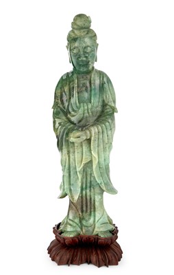 Lot 46 - A Chinese Carved Jadeite Figure of Guanyin