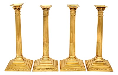 Lot 12 - Set of Four George III Sterling Silver Gilt Candlesticks