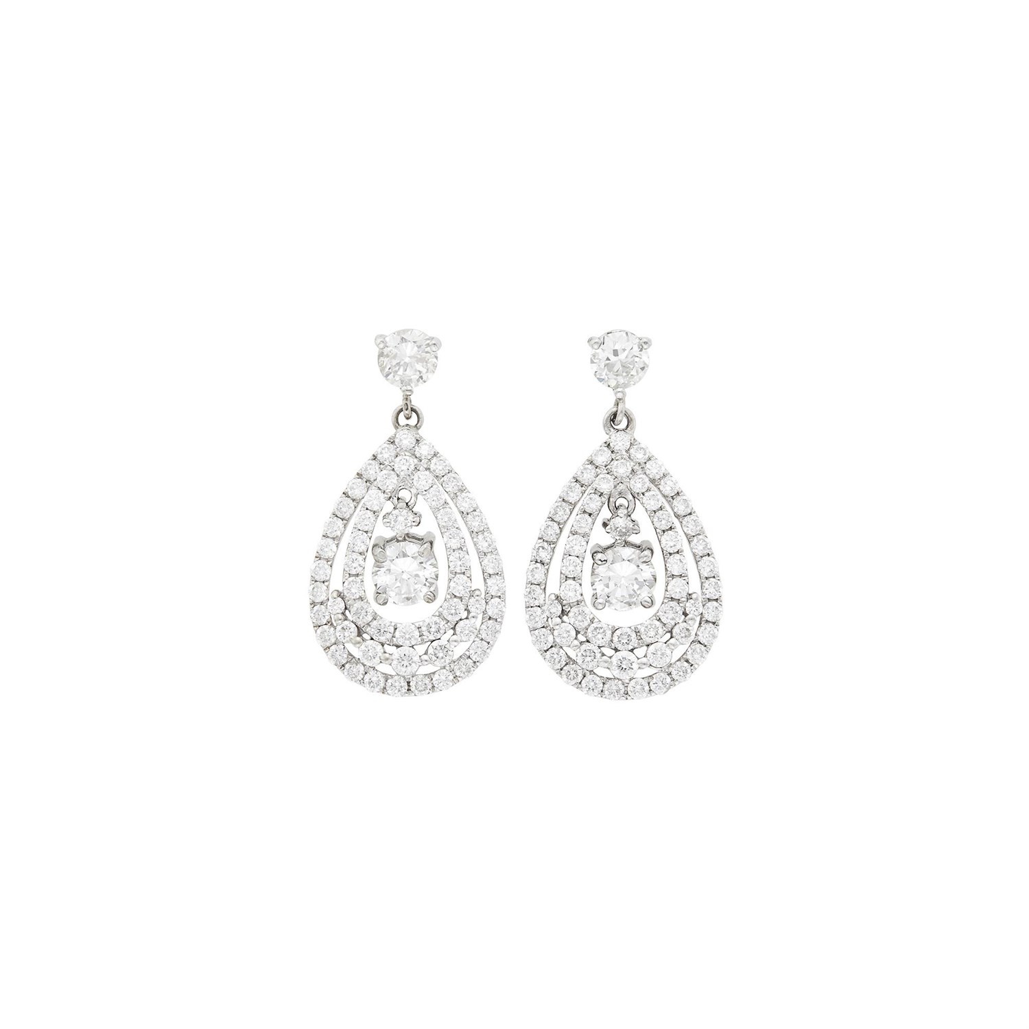 Lot 2091 - Pair of White Gold and Diamond Pendant-Earrings