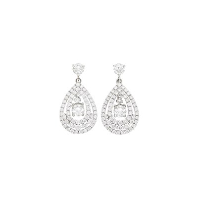 Lot 2091 - Pair of White Gold and Diamond Pendant-Earrings