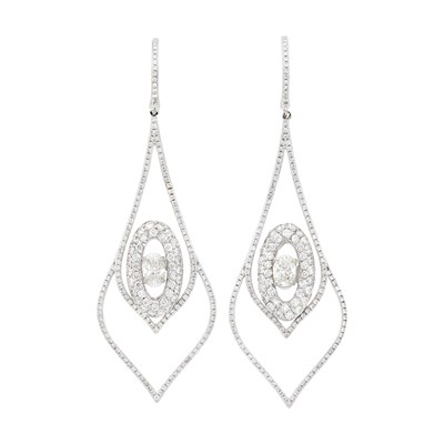 Lot 1130 - Pair of White Gold and Diamond Pendant-Earrings