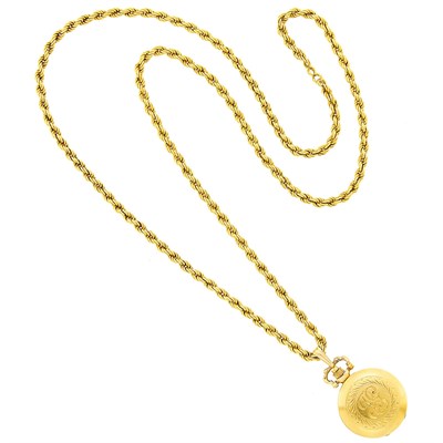 Lot 1155 - Gold Pendant-Watch with Long Gold Chain Necklace