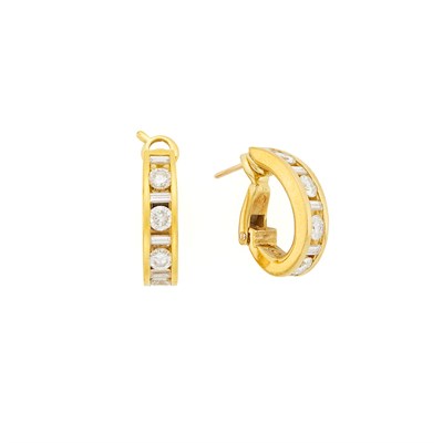 Lot 1030 - Pair of Gold and Diamond Earrings