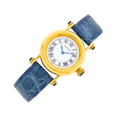 Lot 62 - Cartier Gold and Cabochon Sapphire 'Diabolo' Wristwatch, Ref. 3063