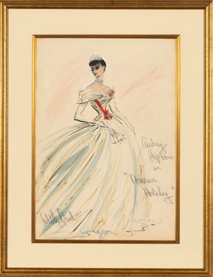 Lot 5100 - An important Edith Head sketch for the ball gown worn by Audrey Hepburn in Roman Holiday
