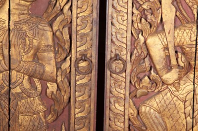 Lot 95 - Four Thai Carved and Gilded Wooden Door Panels