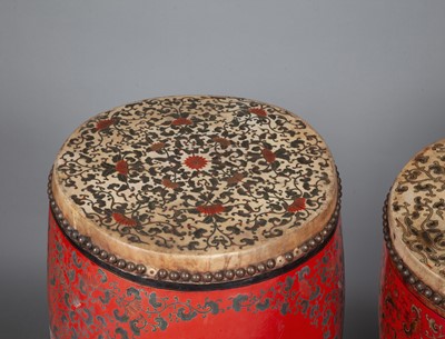 Lot 96 - Large Pair of Chinese Lacquered Drums