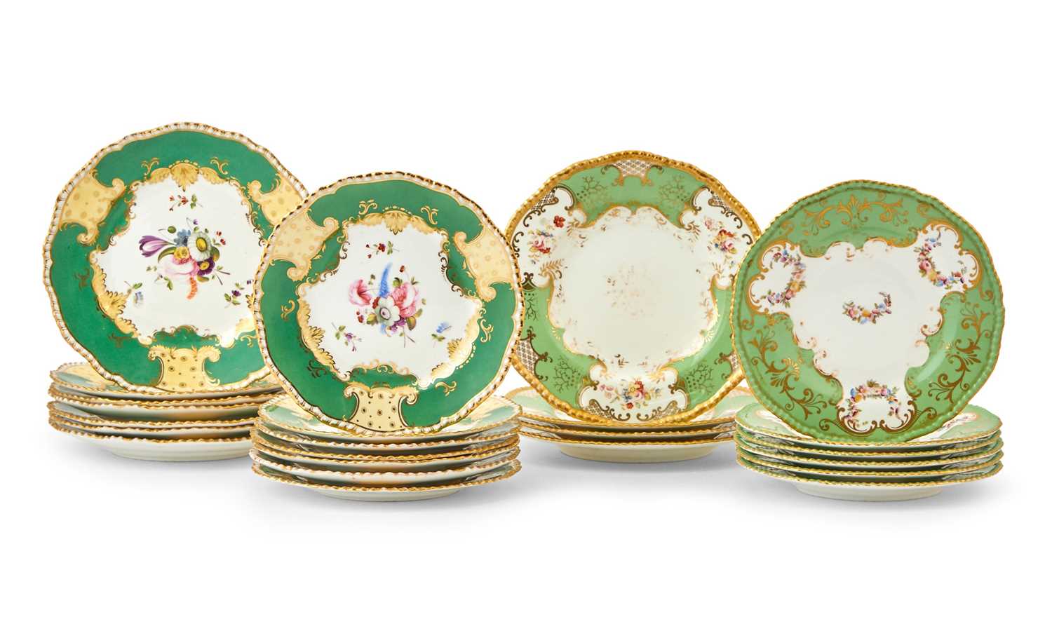 Lot 95 - Two Sets of English Green Bordered Porcelain Dessert Plates