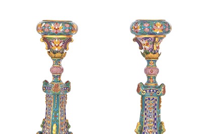 Lot 66 - A Large Pair of Chinese Cloisonne Enamel and Parcel Gilt Copper Floor Prickets