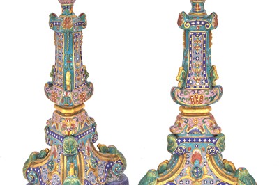 Lot 66 - A Large Pair of Chinese Cloisonne Enamel and Parcel Gilt Copper Floor Prickets