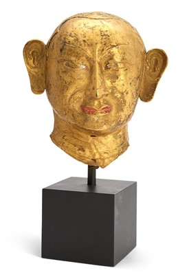 Lot 69 - A Tibetan Gilt Copper Repousse Head of a Luohan