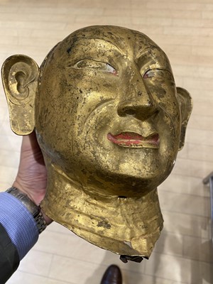 Lot 69 - A Tibetan Gilt Copper Repousse Head of a Luohan