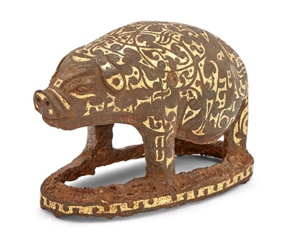 Lot 59 - A Chinese Gold-Inlaid Iron Figure of a Sow