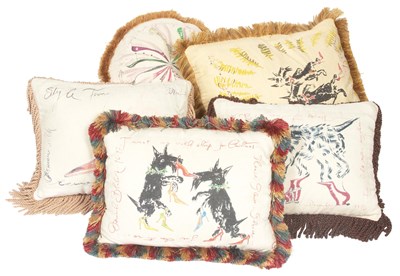 Lot 330 - Five Painted Silk Pillows by Manolo Blahnik...