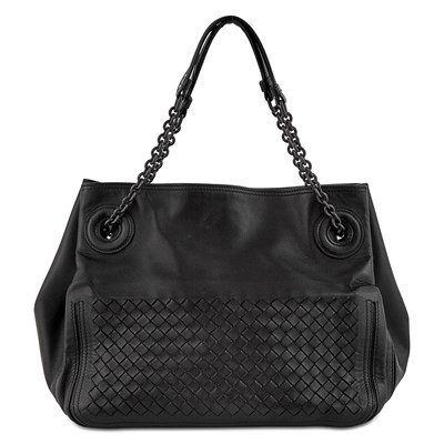 Lot 184 - Bottega Veneta Black Leather Intrecciato Bag
