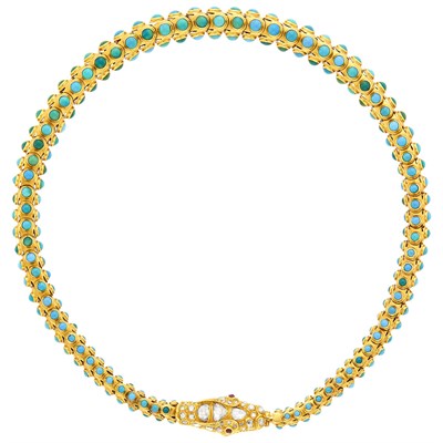 Lot 88 - Gold, Turquoise and Diamond Serpent Necklace