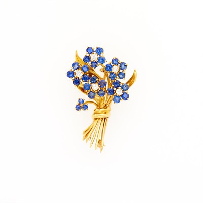 Lot 1227 - Gold, Diamond and Sapphire Bouquet Clip-Brooch
