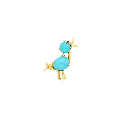 Lot 1001 - Van Cleef & Arpels Gold and Turquoise Chirping Duckling Pin