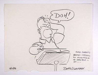 Lot 5139 - A rare original sketch of Homer Simpson from 1991