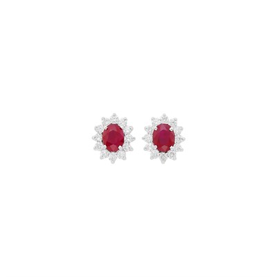 Lot 105 - Pair of White Gold, Ruby and Diamond Earrings