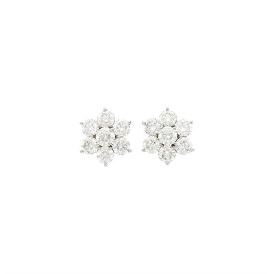 Lot 152 - Pair of Platinum and Diamond Floret Earrings
