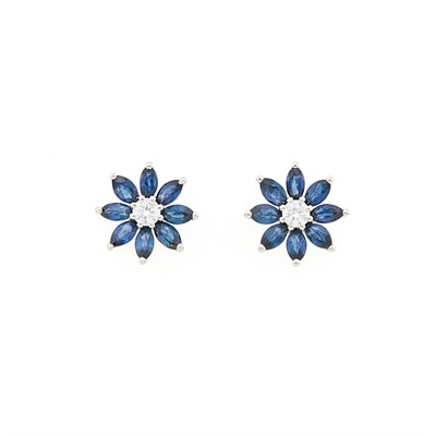 Lot 1164 - Pair of Platinum, Sapphire and Diamond Earrings
